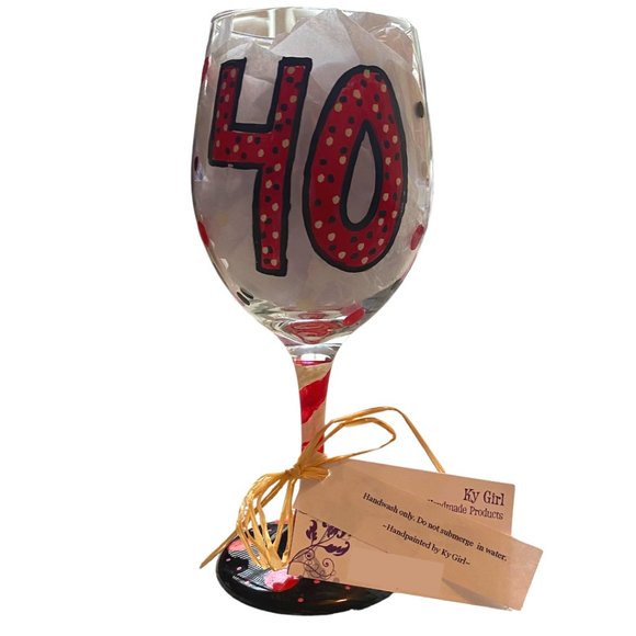 NWT Hand-Painted "40 & Fabulous" Wine Glass - Picture 1 of 7